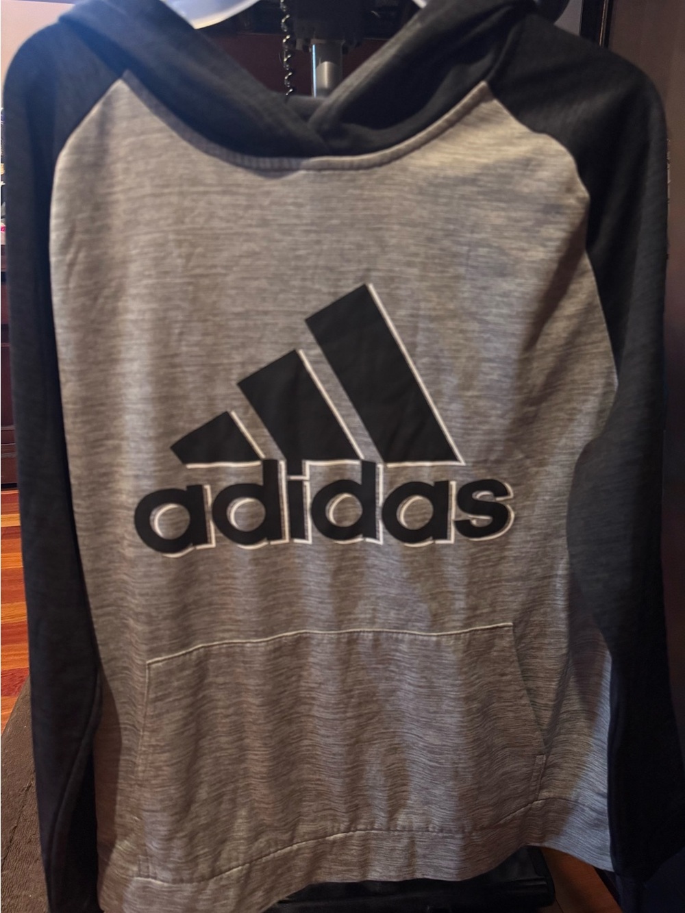 adidas Black & Gray Raglan Logo Hoodie